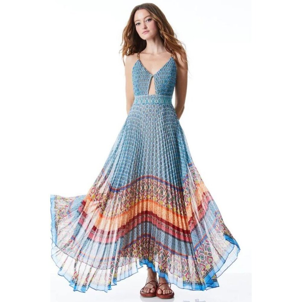 Alice + Olivia Gloria Sunshower Stripe Multi Maxi Dress 0 NWT $660